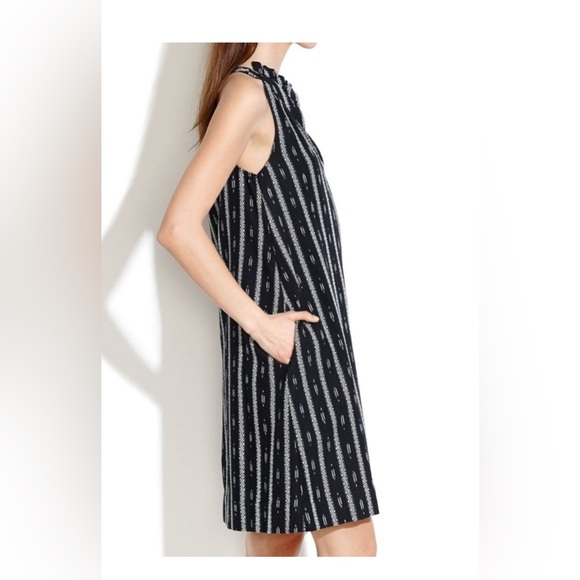 Madewell Black Ikat Stripe Print Halter Dress Size Medium - Picture 1 of 6